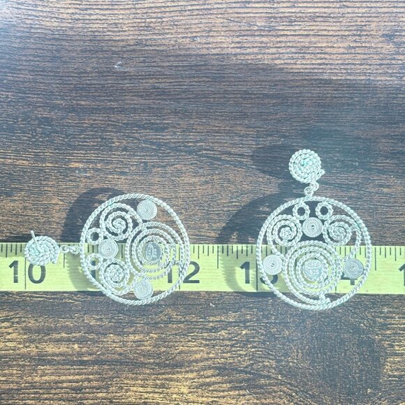 VTG Sterling Silver 925 Filigree Spiral Circle Dangle Earrings Size 2" Length - Picture 8 of 9